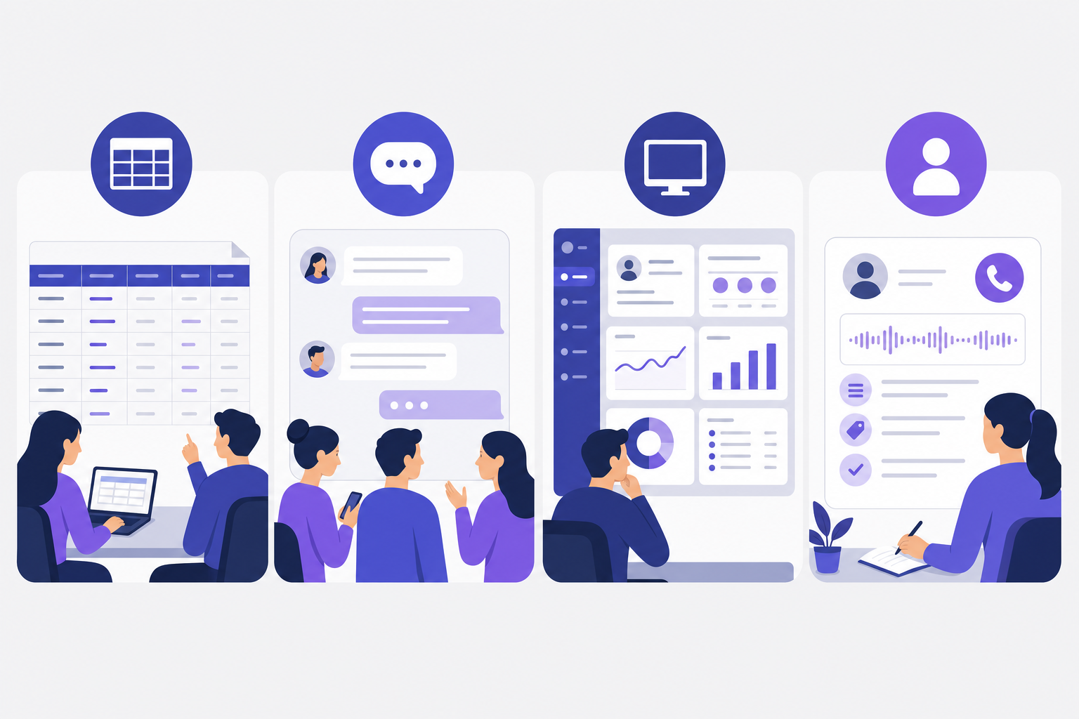 엑셀·카톡·일반 CRM·통화요약 앱의 한계를 비교하는 이미지